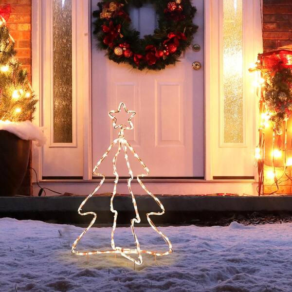 Outsunny Christmas LED Motif Light Christmas Tree Warm White Rope Lighting With Steel Frame Stake Outdoor Ornament Decoration