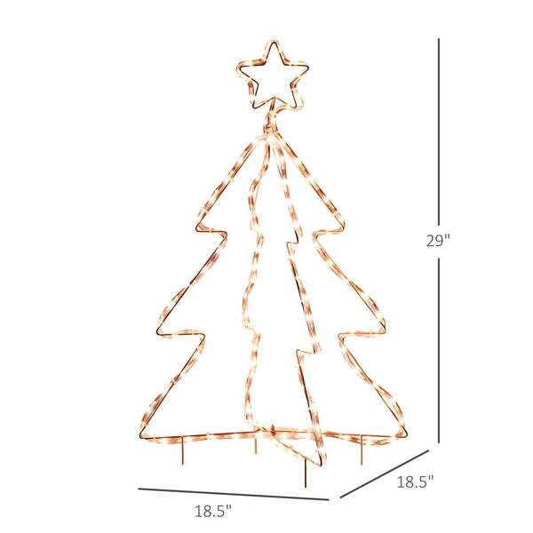 Outsunny Christmas LED Motif Light Christmas Tree Warm White Rope Lighting With Steel Frame Stake Outdoor Ornament Decoration