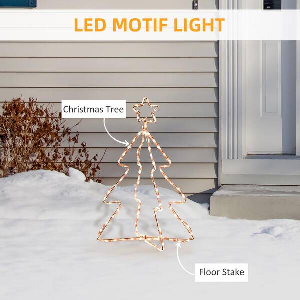 Outsunny Christmas LED Motif Light Christmas Tree Warm White Rope Lighting With Steel Frame Stake Outdoor Ornament Decoration