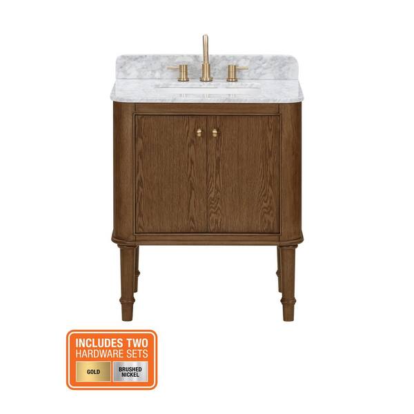 Home Decorators Collection Collette 30 In. Single Sink Cinnamon Oak Bath Vanity With White Carrara Marble Top (Assembled)
