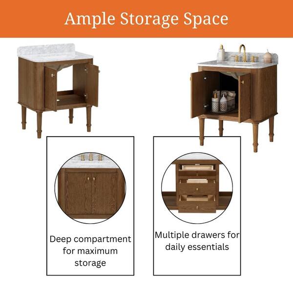 Home Decorators Collection Collette 30 In. Single Sink Cinnamon Oak Bath Vanity With White Carrara Marble Top (Assembled)