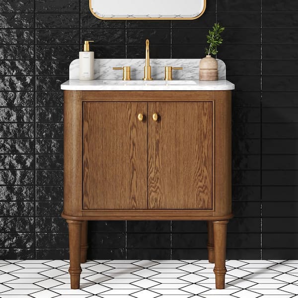 Home Decorators Collection Collette 30 in. Single Sink Cinnamon Oak Bath Vanity with White Carrara Marble Top (Assembled)