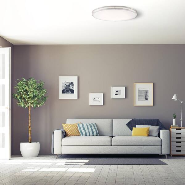 Commercial Electric Commercial Electric 32 In. Modern Brushed Nickel Dimmable Integrated LED Flush Mount For Kitchens