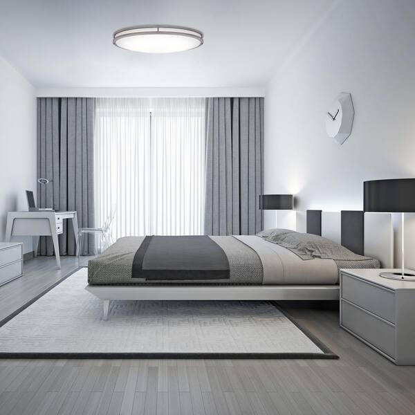 Commercial Electric Commercial Electric 32 In. Modern Brushed Nickel Dimmable Integrated LED Flush Mount For Kitchens