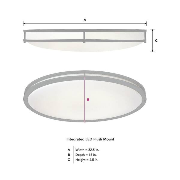 Commercial Electric Commercial Electric 32 In. Modern Brushed Nickel Dimmable Integrated LED Flush Mount For Kitchens