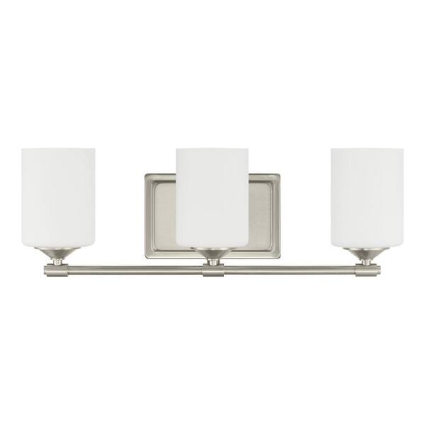 Hampton Bay Darlington 20.88 In. 3-Light Brushed Nickel Vanity Light With Frosted Opal Glass Shades