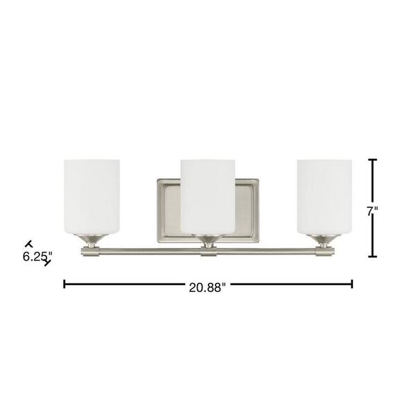 Hampton Bay Darlington 20.88 In. 3-Light Brushed Nickel Vanity Light With Frosted Opal Glass Shades