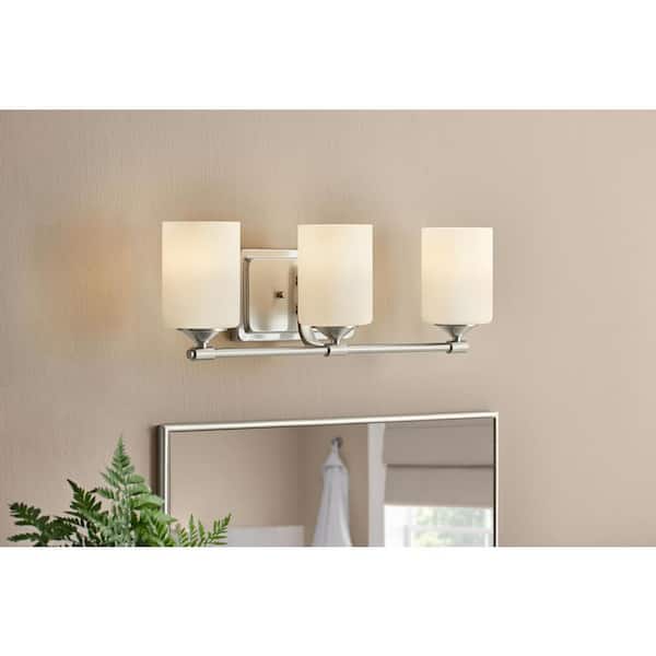 Hampton Bay Darlington 20.88 in. 3-Light Brushed Nickel Vanity Light with Frosted Opal Glass Shades