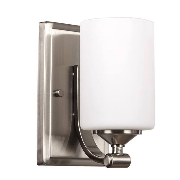Hampton Bay Darlington 4.5 In. 1-Light Brushed Nickel Transitional Wall Sconce With Frosted Opal Glass Shade