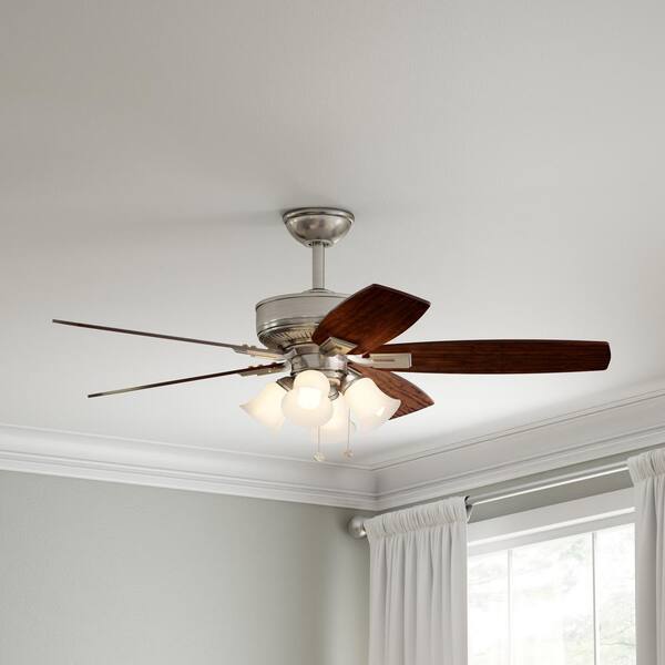 Hampton Bay Devron II 52 In. Indoor Brushed Nickel LED Ceiling Fan With Light Kit Downrod And Reversible Blades