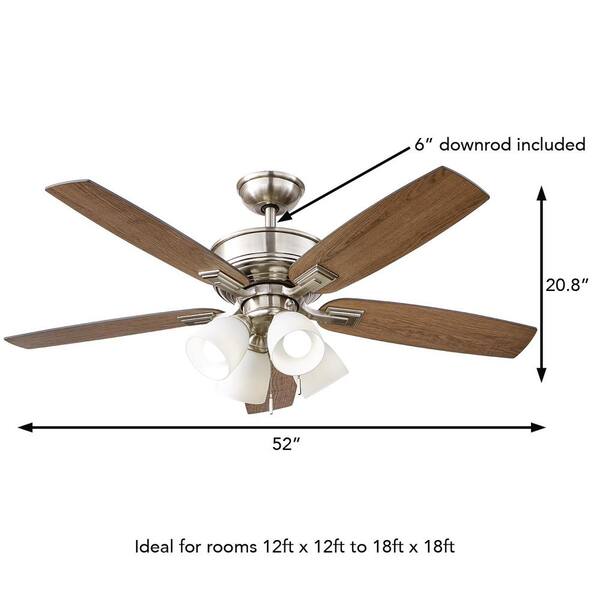 Hampton Bay Devron II 52 In. Indoor Brushed Nickel LED Ceiling Fan With Light Kit Downrod And Reversible Blades