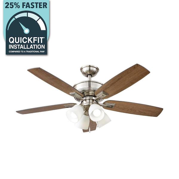 Hampton Bay Devron II 52 in. Indoor Brushed Nickel LED Ceiling Fan with Light Kit Downrod and Reversible Blades