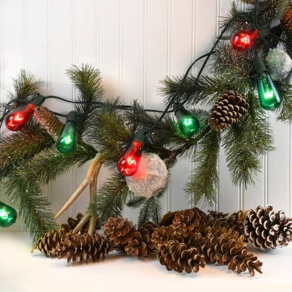 LUMABASE Electric String Lights With 10 Red And Green Edison Lights