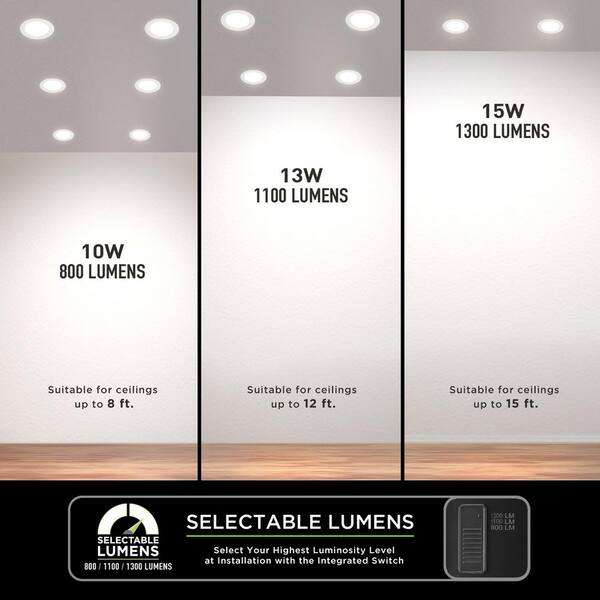 Commercial Electric Elite Series 6 In. LED DuoBright 3-Level Lumen Select Ultraslim Canless Recessed Light Adjustable CCT (4-Pack)