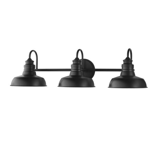 Hampton Bay Elmcroft 29 In. 3-Light Matte Black Vanity Light With Metal Shades