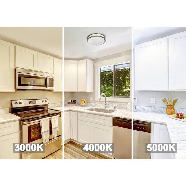 EnviroLite EnviroLite 14 In. Mid-century Brushed Nickel Selectable CCT Integrated LED Flush Mount For Kitchens