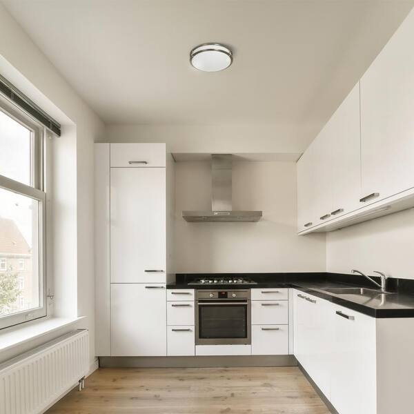 EnviroLite EnviroLite 14 In. Mid-century Brushed Nickel Selectable CCT Integrated LED Flush Mount For Kitchens