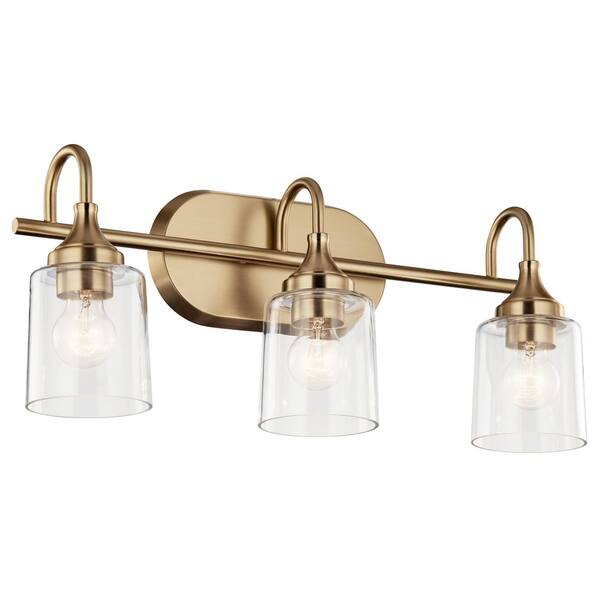 KICHLER Erta 24 In. 3-Light Champagne Bronze Bathroom Vanity Light With Clear Glass Shades