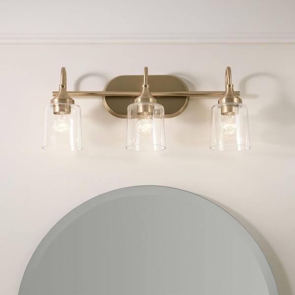 KICHLER Erta 24 In. 3-Light Champagne Bronze Bathroom Vanity Light With Clear Glass Shades