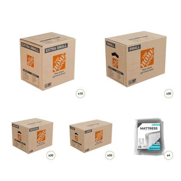Extra Small Box (10) Small Box (30) Medium Box (30) Large Box (30) and 100 in. Mattress Bag (4) combo