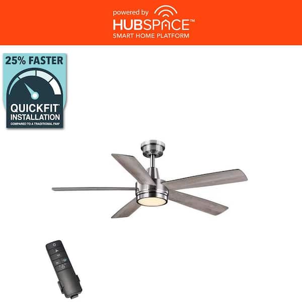 Hampton Bay Fanelee 54 in. White Color Changing LED Brushed Nickel Smart Ceiling Fan with Light Kit and Remote Powered by Hubspace