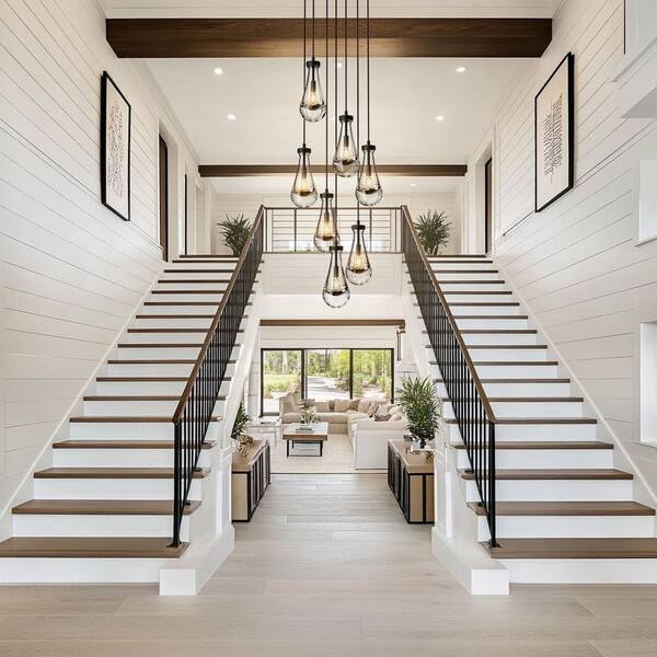 YUYI Farmhouse Chandelier 100 In. H 7-Lights Raindrop Black Chandelier For Staircase Foyer Living Room Bulb Included