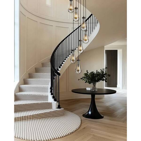 YUYI Farmhouse Chandelier 100 In. H 7-Lights Raindrop Black Chandelier For Staircase Foyer Living Room Bulb Included