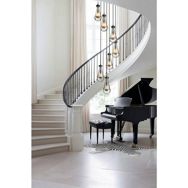 YUYI Farmhouse Chandelier 100 In. H 7-Lights Raindrop Black Chandelier For Staircase Foyer Living Room Bulb Included