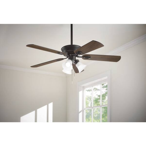 Hampton Bay Glendale III 52 In. LED Indoor Matte Black Ceiling Fan With Light And Pull Chains