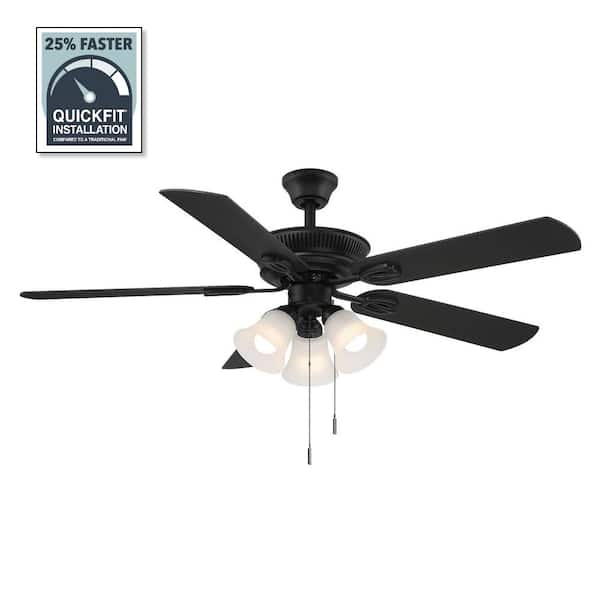 Hampton Bay Glendale III 52 in. LED Indoor Matte Black Ceiling Fan with Light and Pull Chains