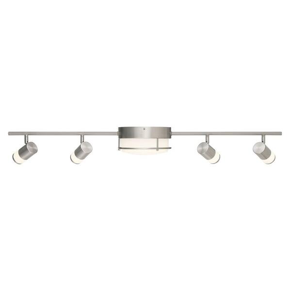 Hampton Bay Greyrock 3.44 Ft. Brushed Nickel Integrated LED Hardwired Track Lighting Kit Flush Mount Combo With 4 Fixed Track Heads