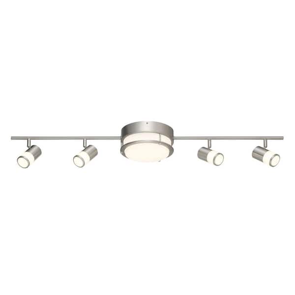 Hampton Bay Greyrock 3.44 ft. Brushed Nickel Integrated LED Hardwired Track Lighting Kit Flush Mount Combo with 4 Fixed Track Heads