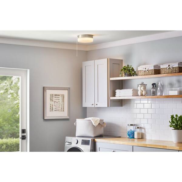 Hampton Bay Hanafin 9 In. Light Brushed Nickel Integrated LED Ceiling Flush Mount W/ Glass Shade And Pull Chain Soft White (3000K)