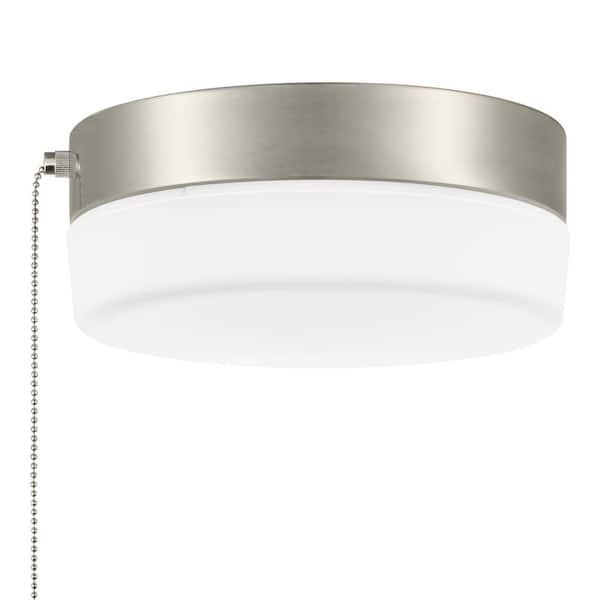 Hampton Bay Hanafin 9 in. Light Brushed Nickel Integrated LED Ceiling Flush Mount w/ Glass Shade and Pull Chain Soft White (3000K)