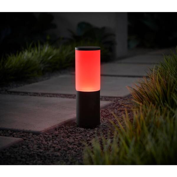 Hampton Bay Hartford 351 Lumen Low Voltage Millennium Black LED Smart Outdoor Bollard Light Powered By Hubspace