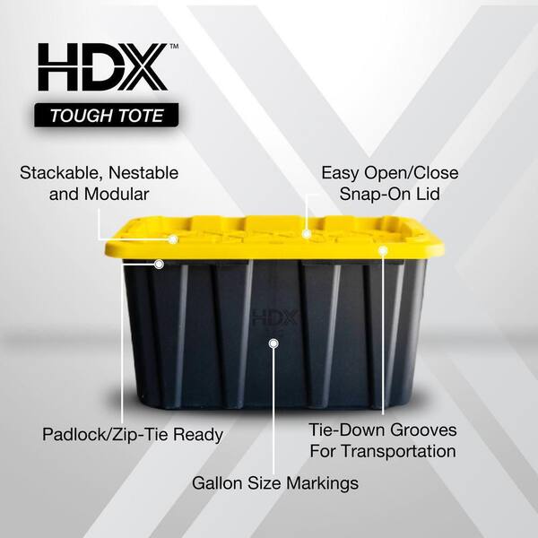 HDX 27 Gal. Tough Storage Tote In Black And Yellow