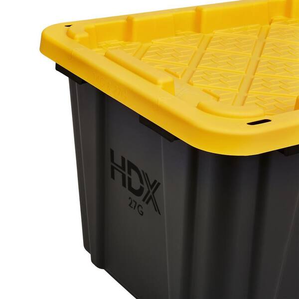 HDX 27 Gal. Tough Storage Tote In Black And Yellow