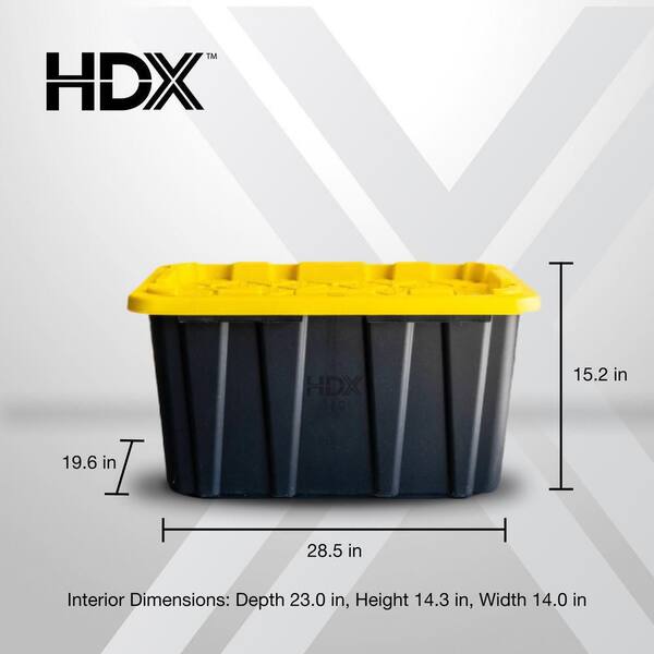 HDX 27 Gal. Tough Storage Tote In Black And Yellow