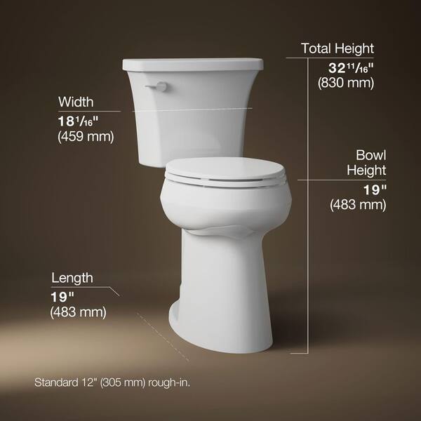KOHLER Highline Arc Extra Tall 12 In. Rough In 2-Piece 1.28 GFP Single Flush Elongated Toilet In White With Soft Close Seat