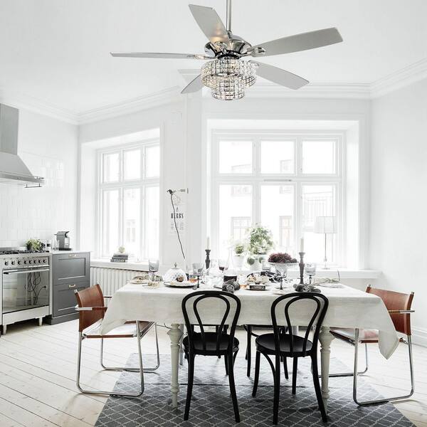 Parrot Uncle Howell 52 In. Indoor Downrod Mount Crystal Chrome Ceiling Fan Chandelier With Light Kit And Remote Control