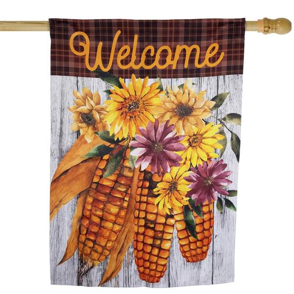 Northlight Indian Corn "Welcome" Fall Harvest Outdoor House Flag - 40 In. X 28 In