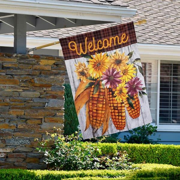 Northlight Indian Corn "Welcome" Fall Harvest Outdoor House Flag - 40 in. x 28 in