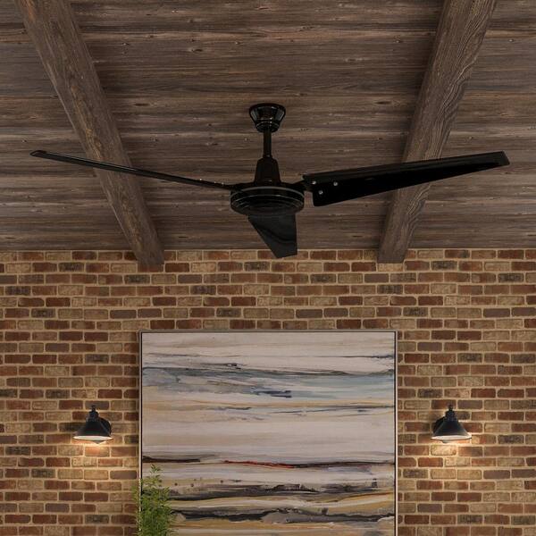 Hampton Bay Industrial 60 In. Indoor/Outdoor Black Ceiling Fan With Wall Control Downrod And Powerful Reversible Motor