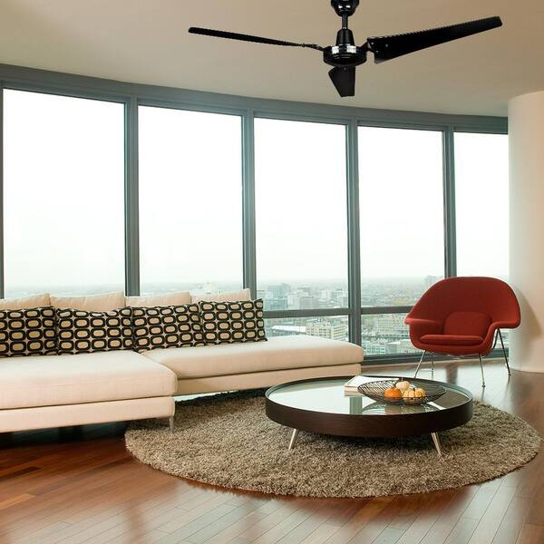 Hampton Bay Industrial 60 In. Indoor/Outdoor Black Ceiling Fan With Wall Control Downrod And Powerful Reversible Motor