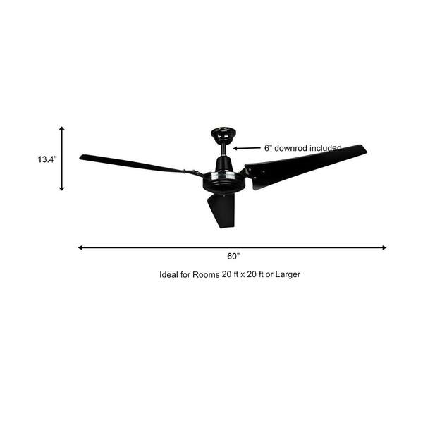 Hampton Bay Industrial 60 In. Indoor/Outdoor Black Ceiling Fan With Wall Control Downrod And Powerful Reversible Motor
