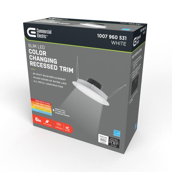 Commercial Electric Integrated LED 6-inch Retro Fit Ultra Slim Selectable Color Recessed Light White Energy Star Title 20 Wet Rated