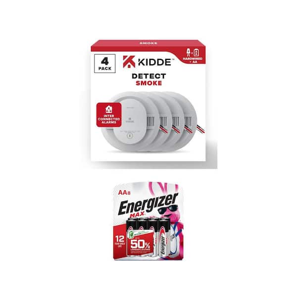 Interconnected Smoke Detector with Photoelectric Sensor (4-Pack) and MAX AA Batteries (8-Pack) Combo