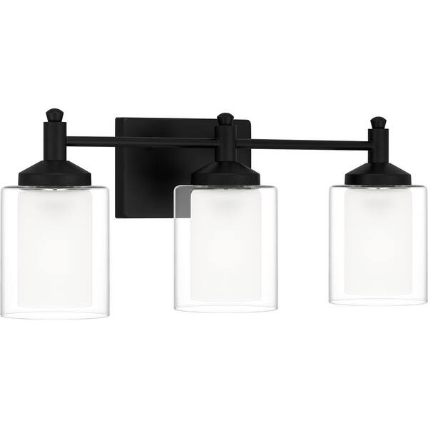 DSI LIGHTING Jaylin 22 In. 3-Light Matte Black Vanity Light With Clear And Frosted Glass Shades