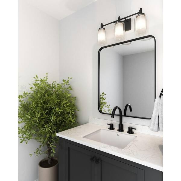 DSI LIGHTING Jaylin 22 In. 3-Light Matte Black Vanity Light With Clear And Frosted Glass Shades