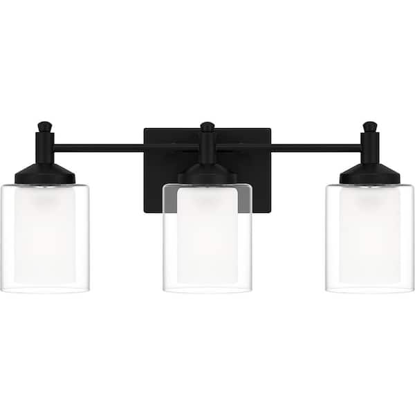 DSI LIGHTING Jaylin 22 in. 3-Light Matte Black Vanity Light with Clear and Frosted Glass Shades